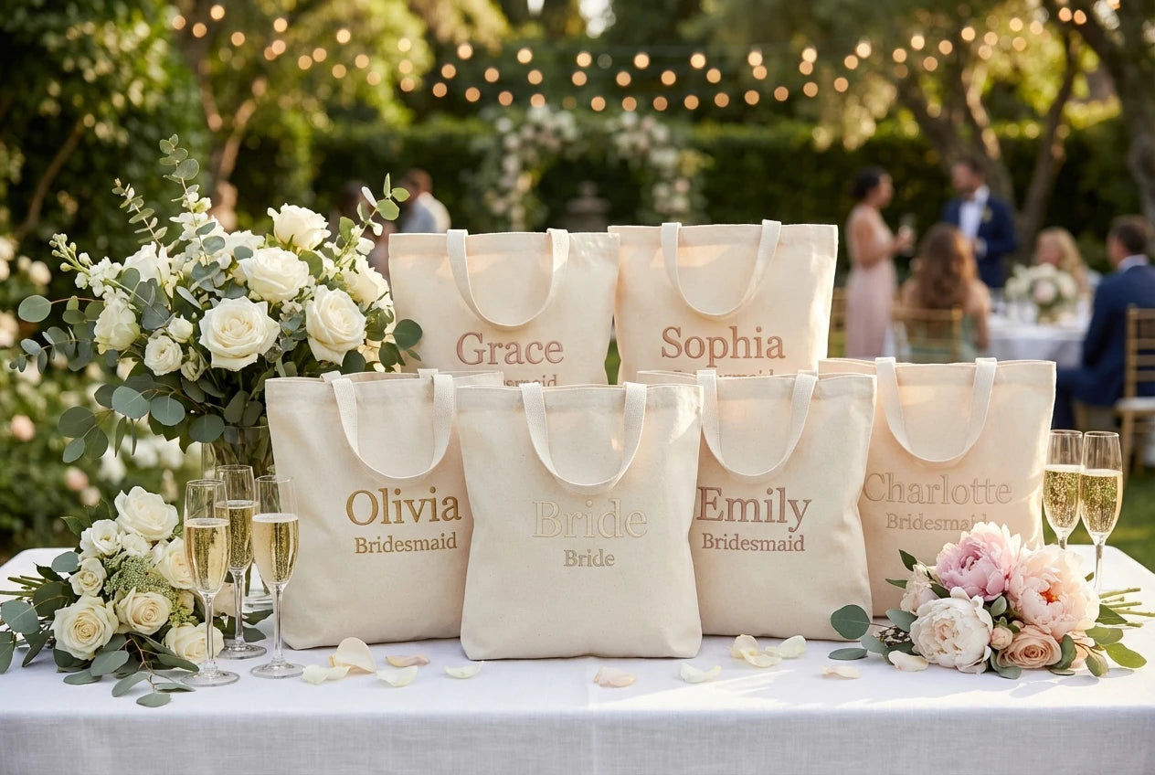 Custom Tote Bags for Weddings: Welcome Bags, Bridal Parties, and More
